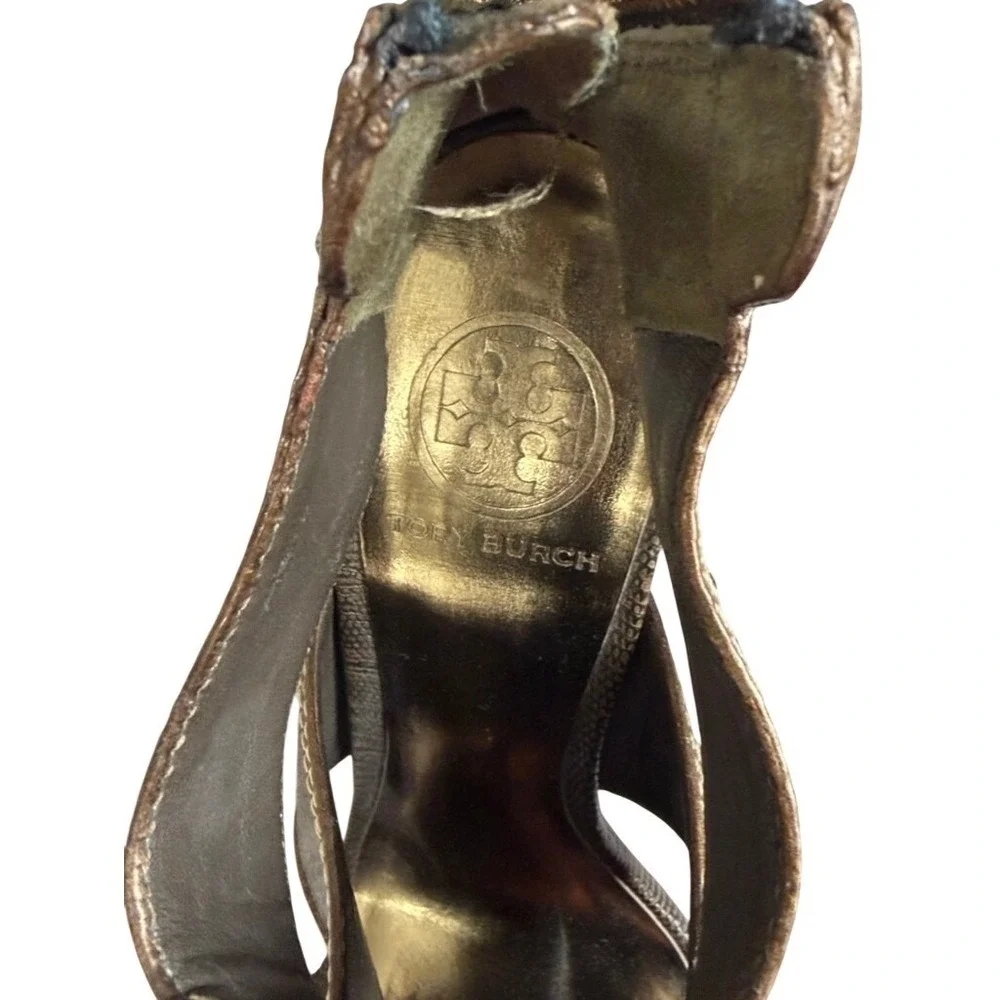 Tory Burch Edgy Statement High Heel Sandals Olive Green and Gold Size‎ 8